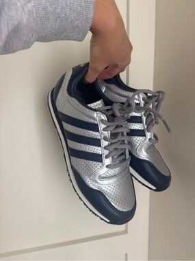 adidas Silver Sneakers with Navy Logo Accents